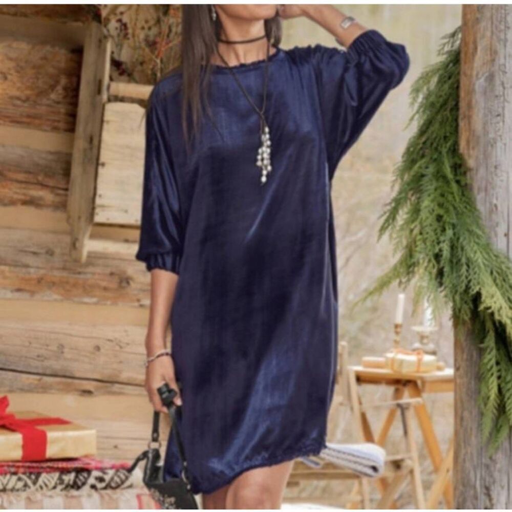 Sundance‎ Midnight Velvet Cuff Sleeve Dress Size XS Petite